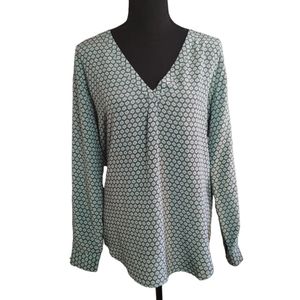 JOIE 100% Silk Long Sleeve V-Neck Blouse in Turquoise, Grey & Black Sz.XS